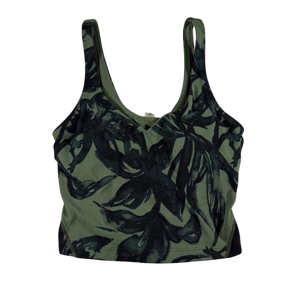 Lululemon Align Tank Top Dark Olive Black Floral Palm Print Nulu Cropped Size 2